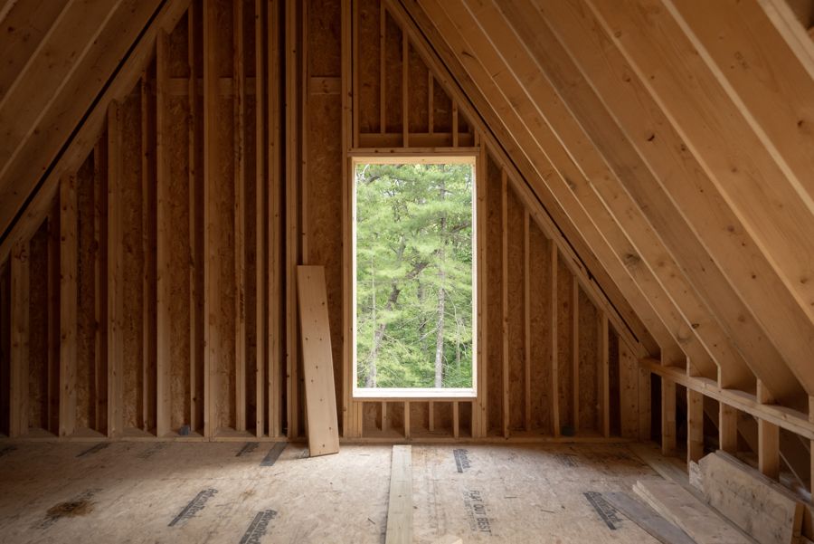 The gable end framed, from the second floor.