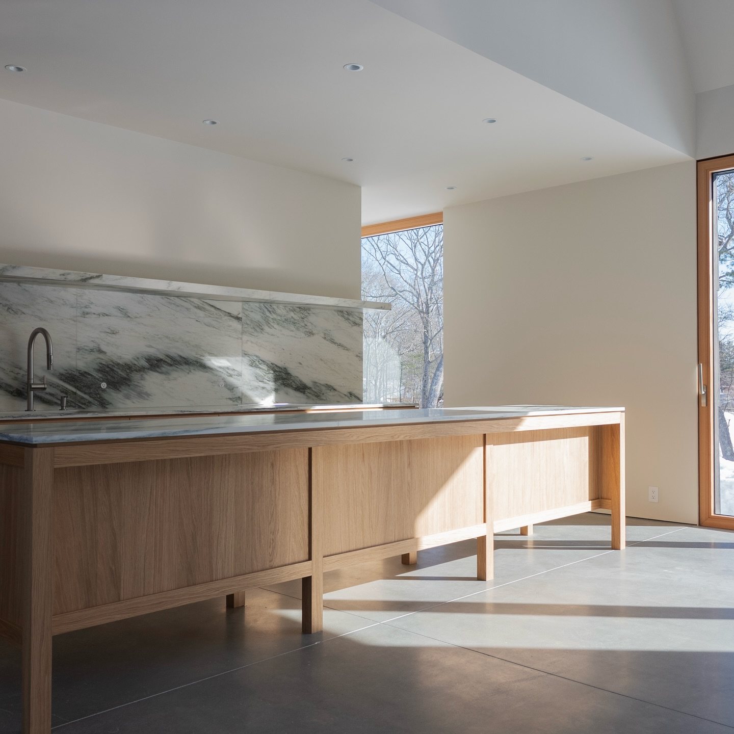 White oak island and Danby marble in winter sun.