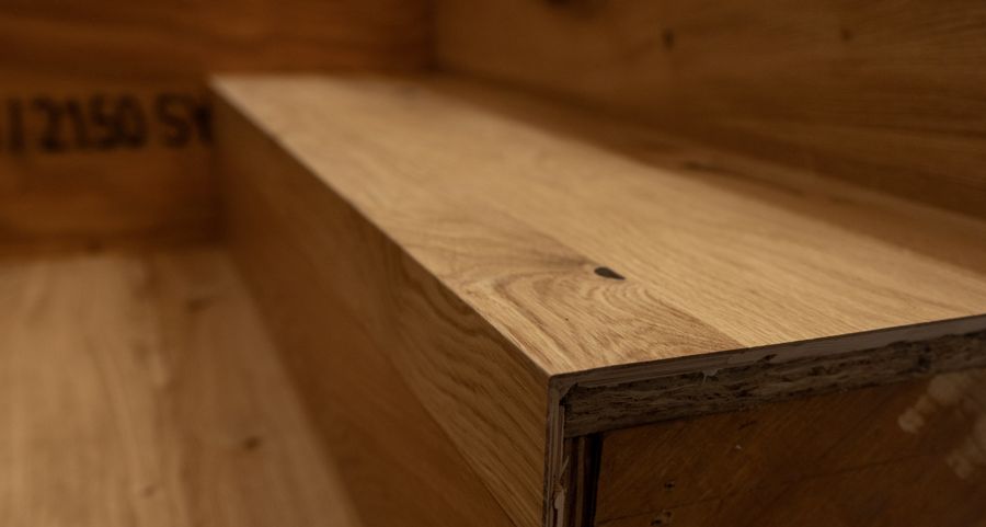A white oak stair tread.
