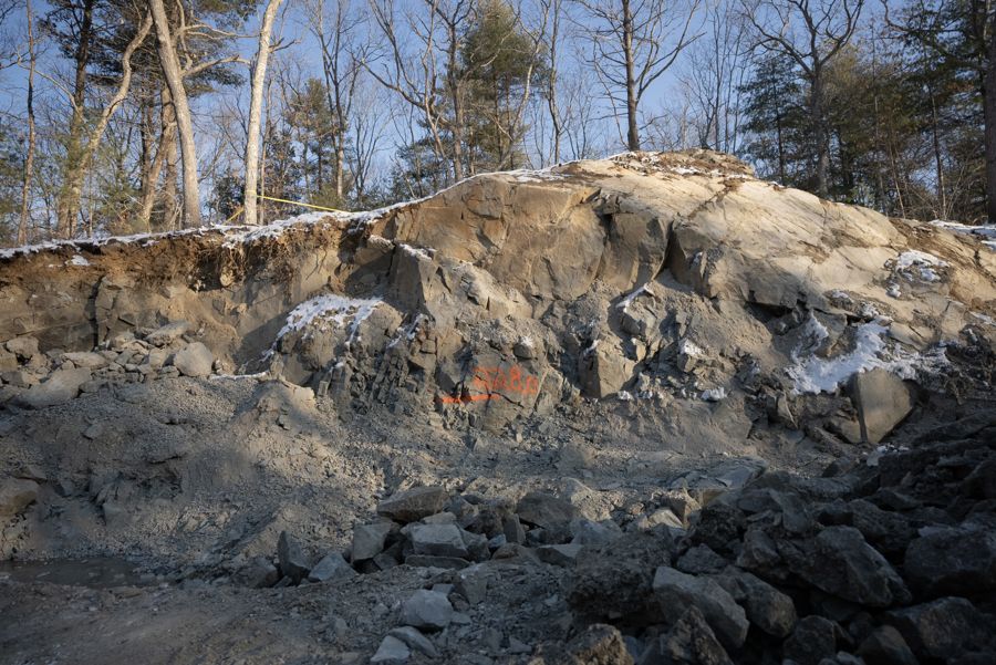 Ledge broken along the route of the road.