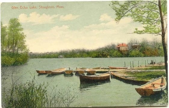 Historical photo of boats on Glen Echo Pond