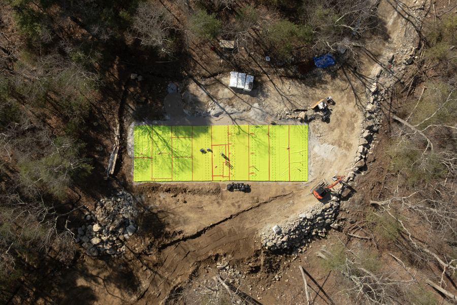 The slab membrane in place, seen from above.