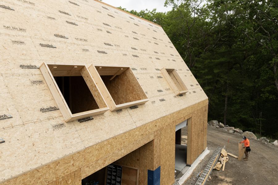 Roof sheathing, with the openings cut for the roof windows.
