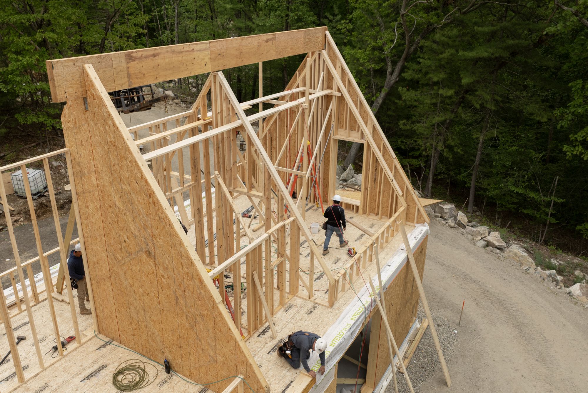 The gable end framed, seen from above